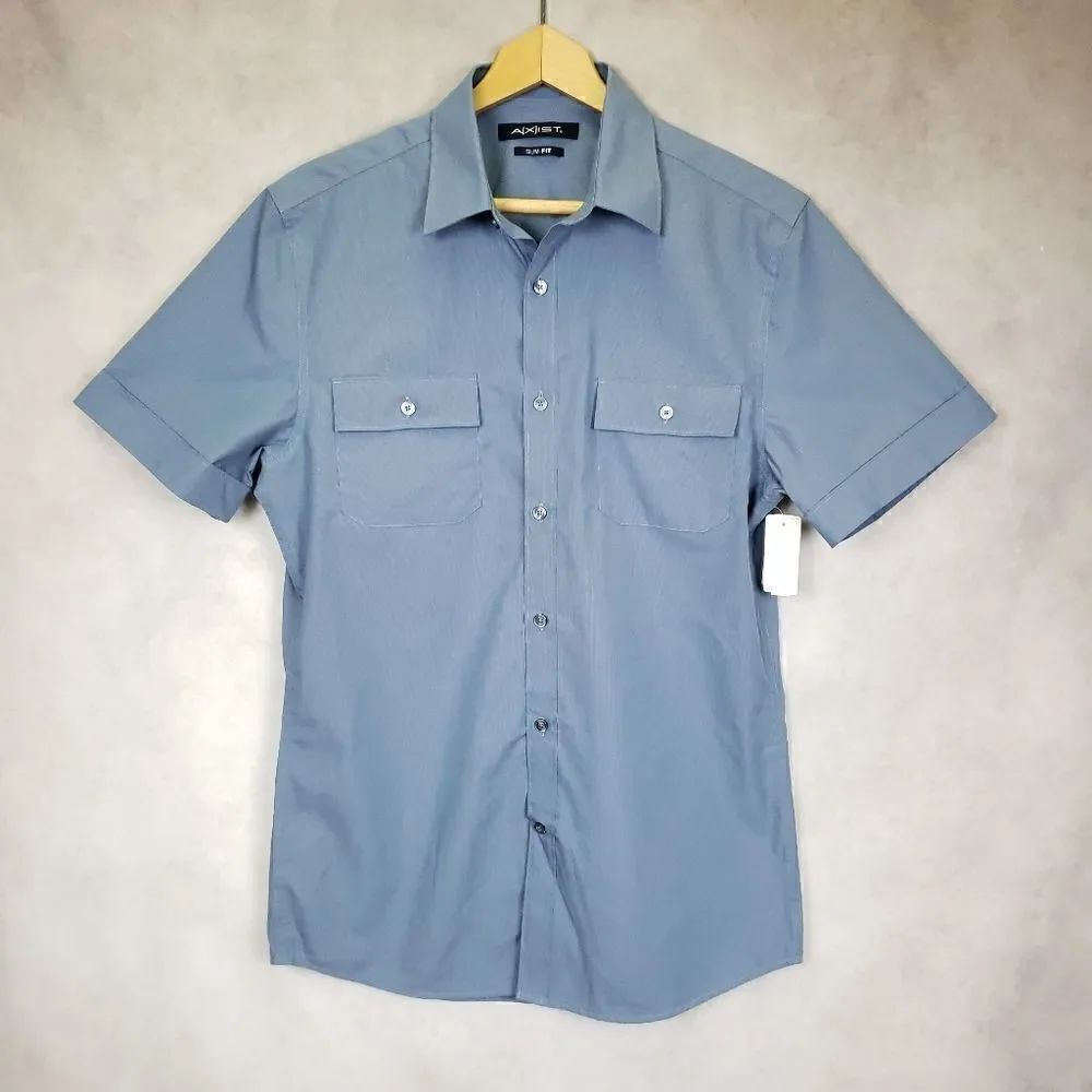 Axist blue slim fit short sleeve buttondown shirt